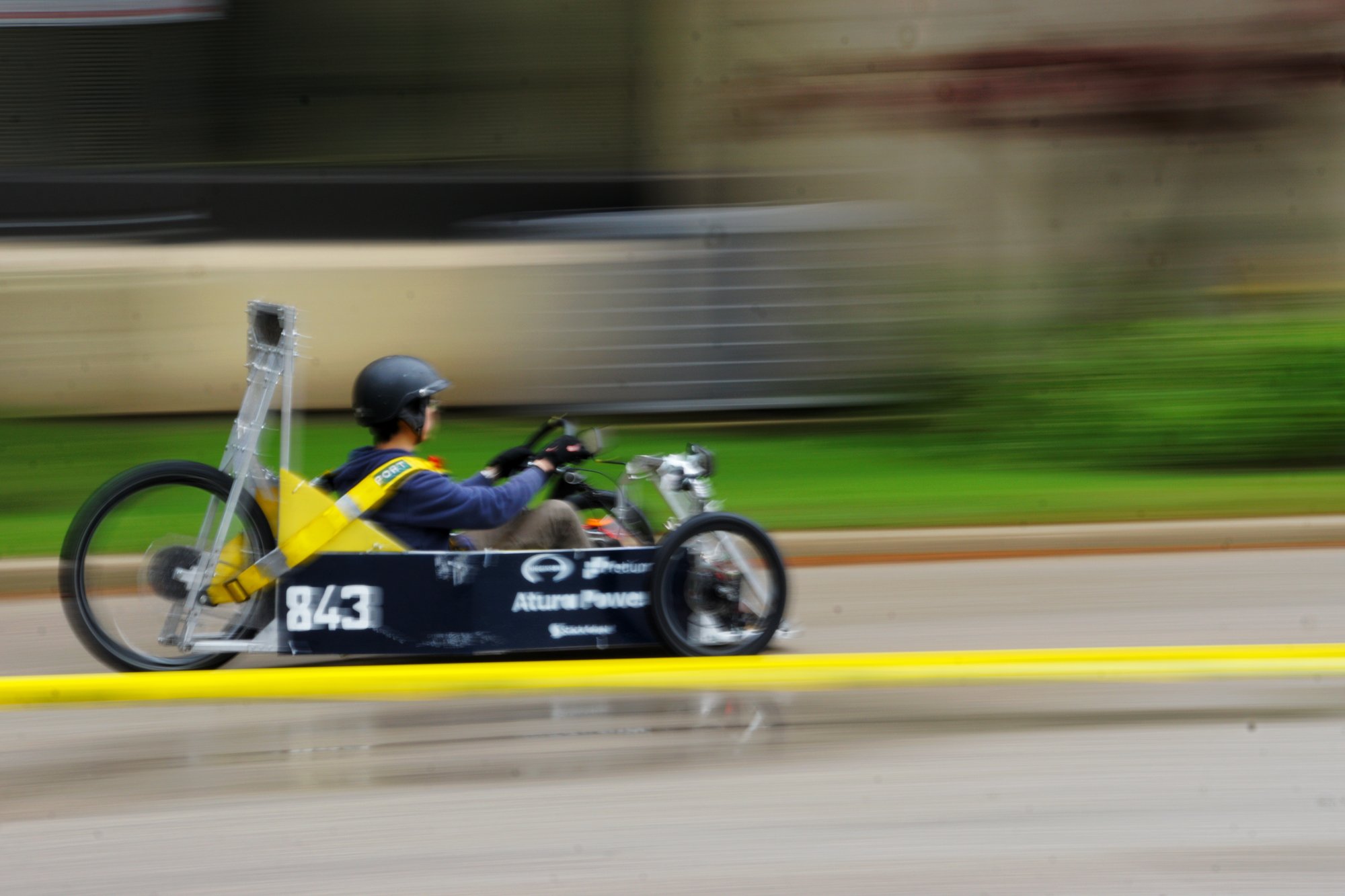 WarRig X2, car 843, at speed during the 2026 Waterloo EV Challenge